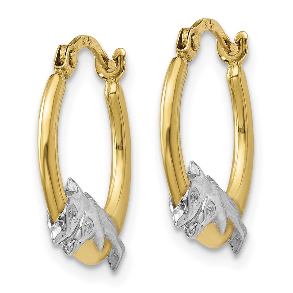 10K & Rhodium Dolphin Hoop Earrings (10TL729)
