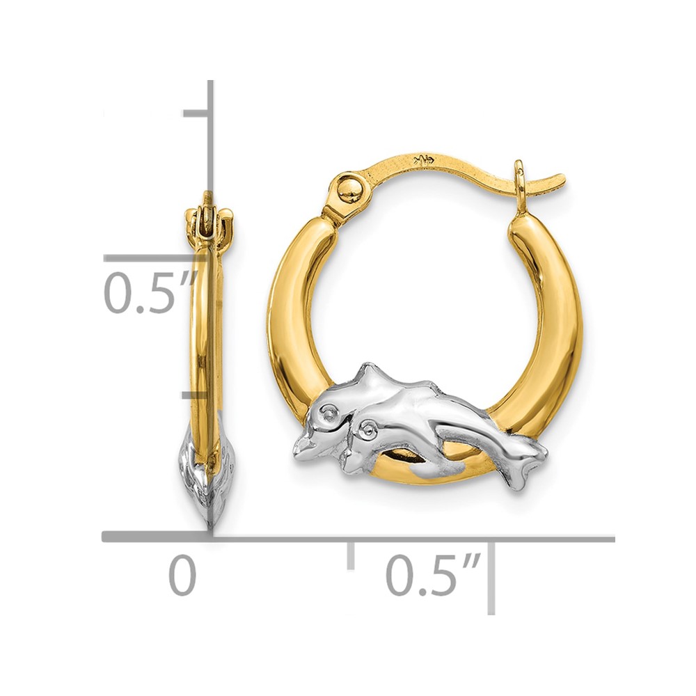 10K & Rhodium Dolphin Hoop Earrings (10TL729)