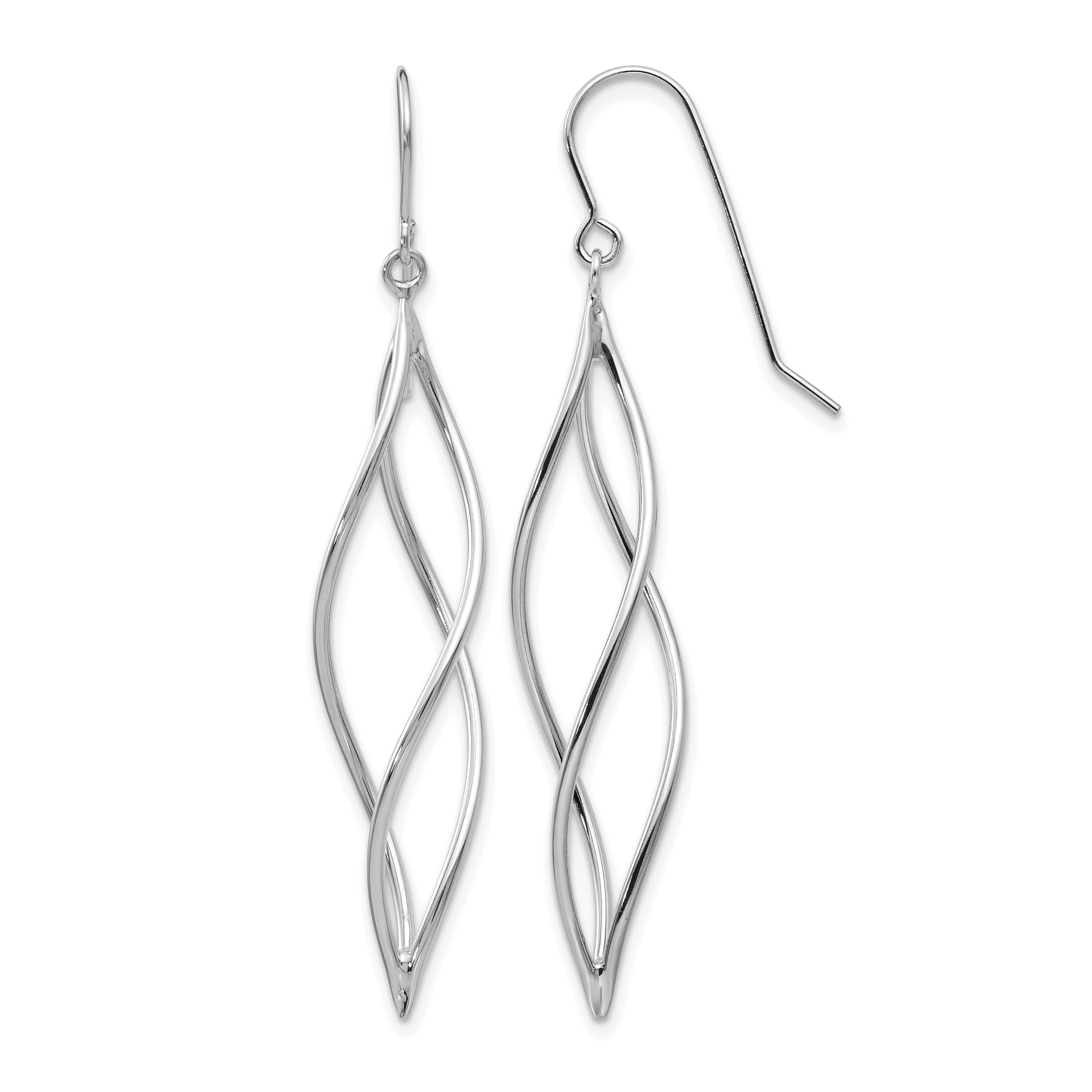 10k White Gold Polished Long Twisted Dangle Earrings (10TL833)