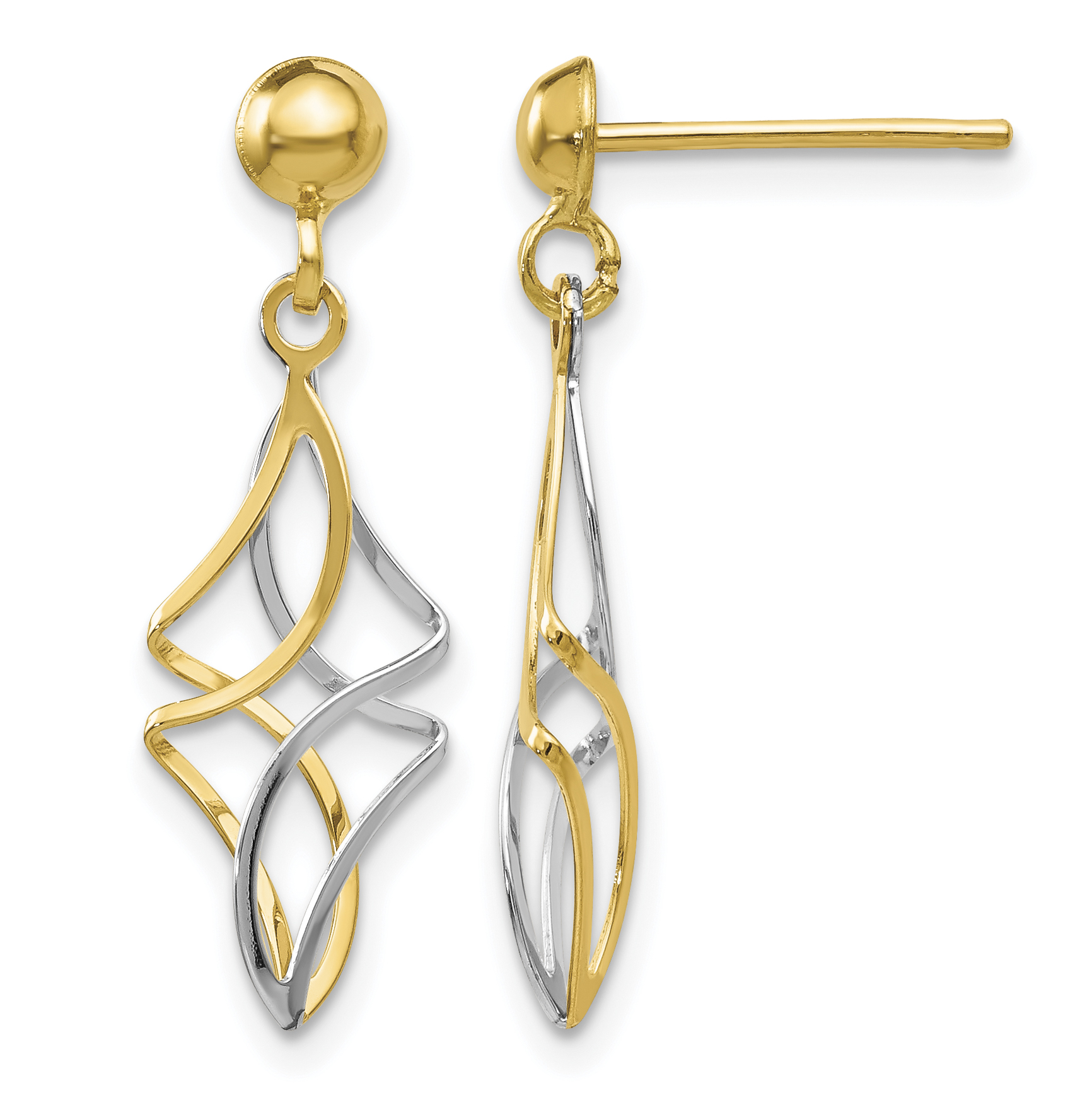 10k Two-tone Post Dangle Earrings (10TL971)