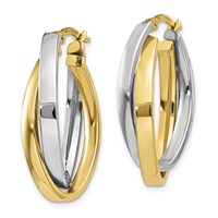 10K Two-tone Oval Double Hoop Earrings view 2