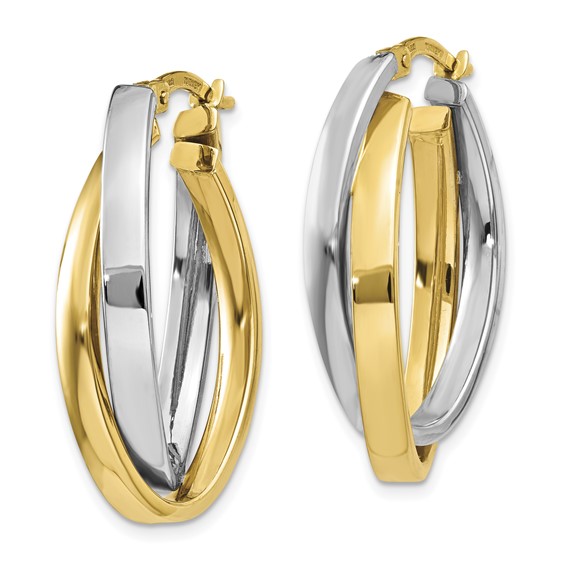 10k Two-tone Oval Hoop Earrings