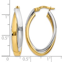 10K Two-tone Oval Double Hoop Earrings view 4