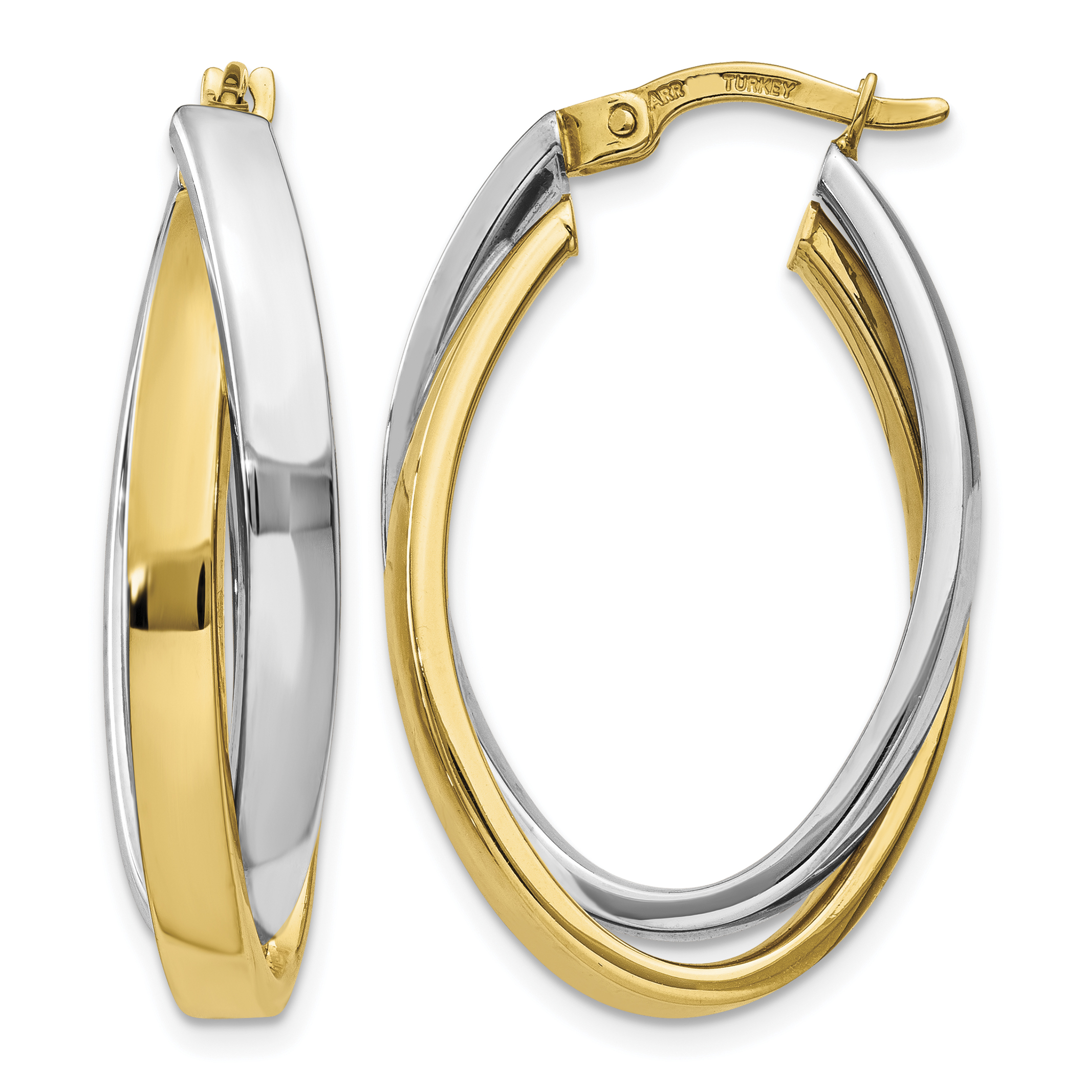 10k Two-tone Oval Hoop Earrings (10TM658)