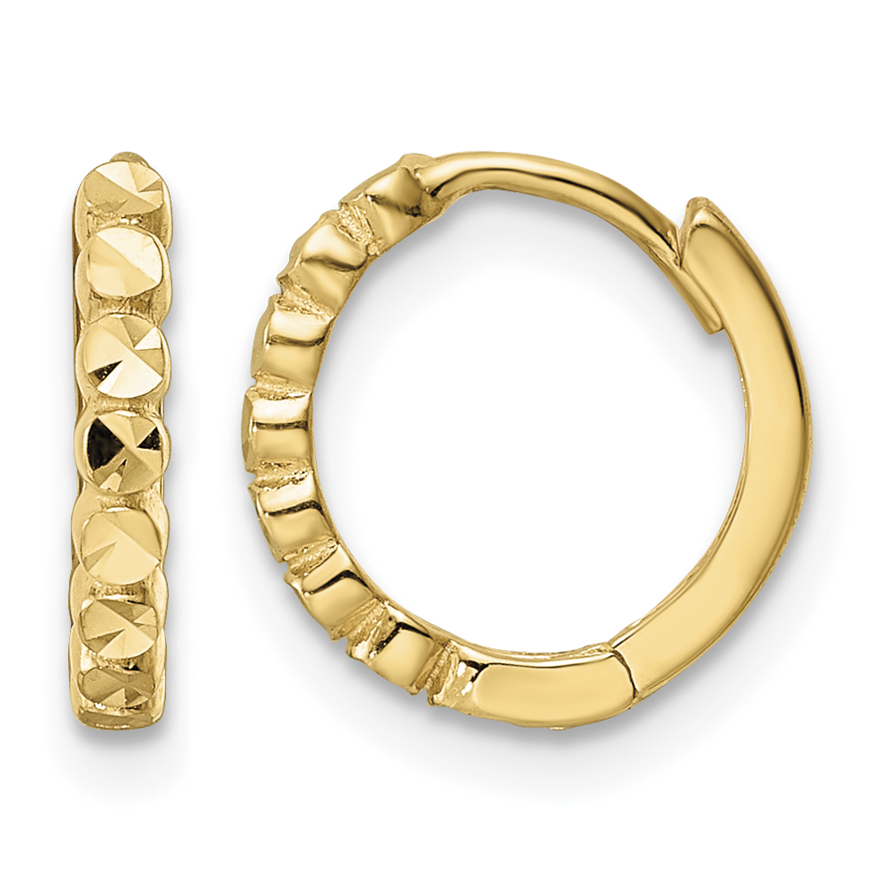10k Diamond-cut 2x12mm Hinged Hoop Earrings (10TM808)