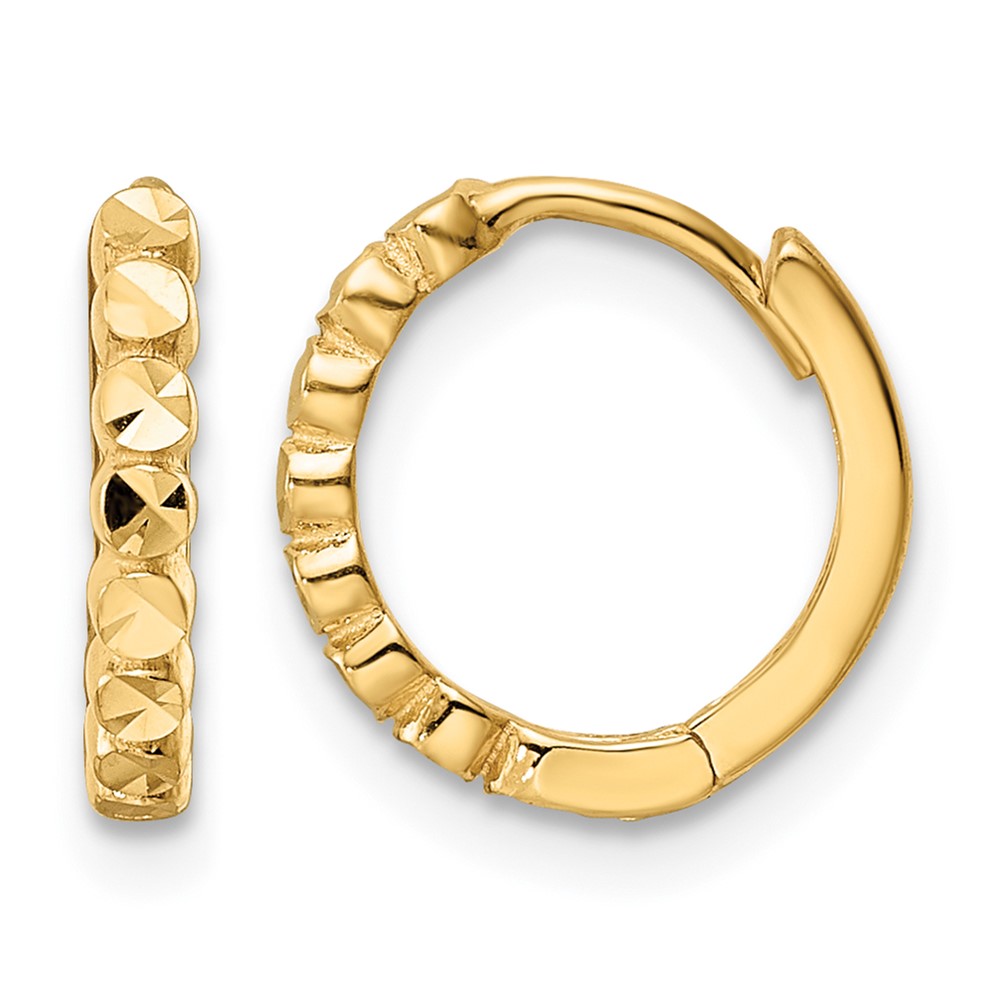 10k Diamond-cut 2x12mm Hinged Hoop Earrings (10TM808)