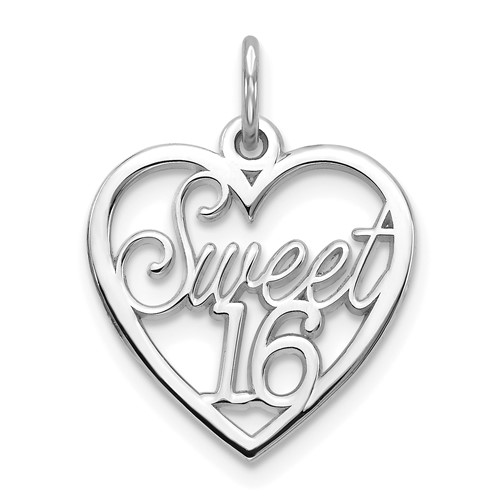10K White Gold Sweet Heart Charm, 16"