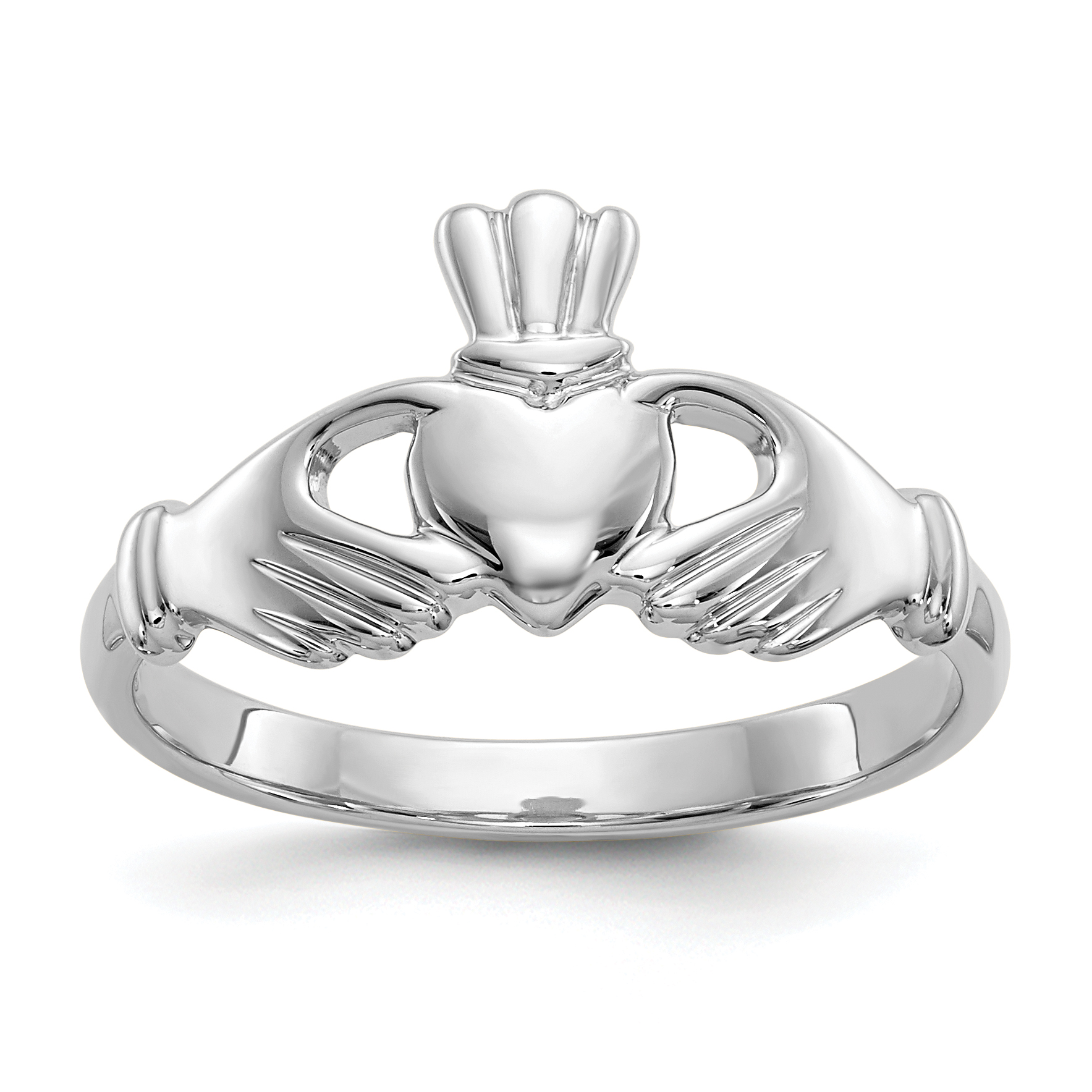 10k White Gold Polished Claddagh Ring (10WC20)