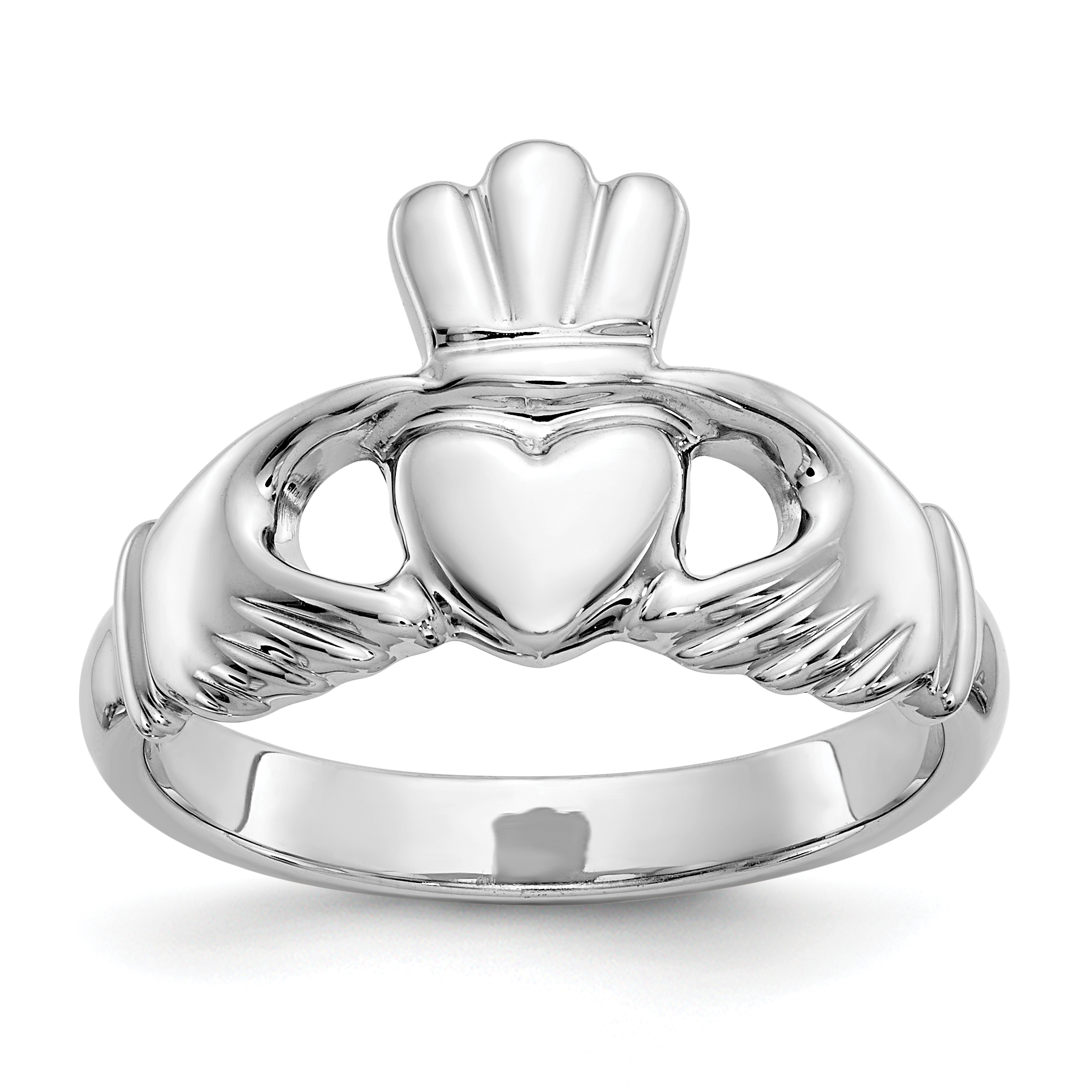 10k White Gold Polished Claddagh Ring (10WC22)