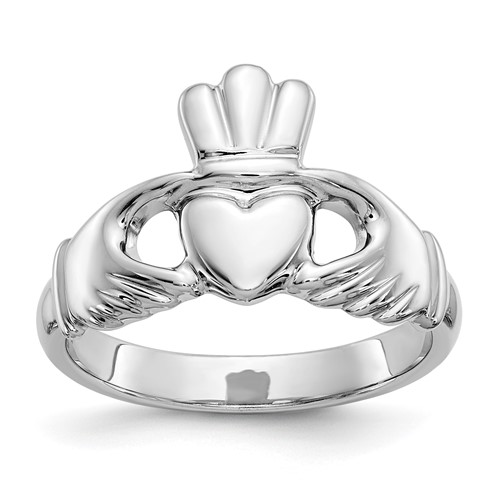 10K White Gold Polished Ladies Claddagh Ring