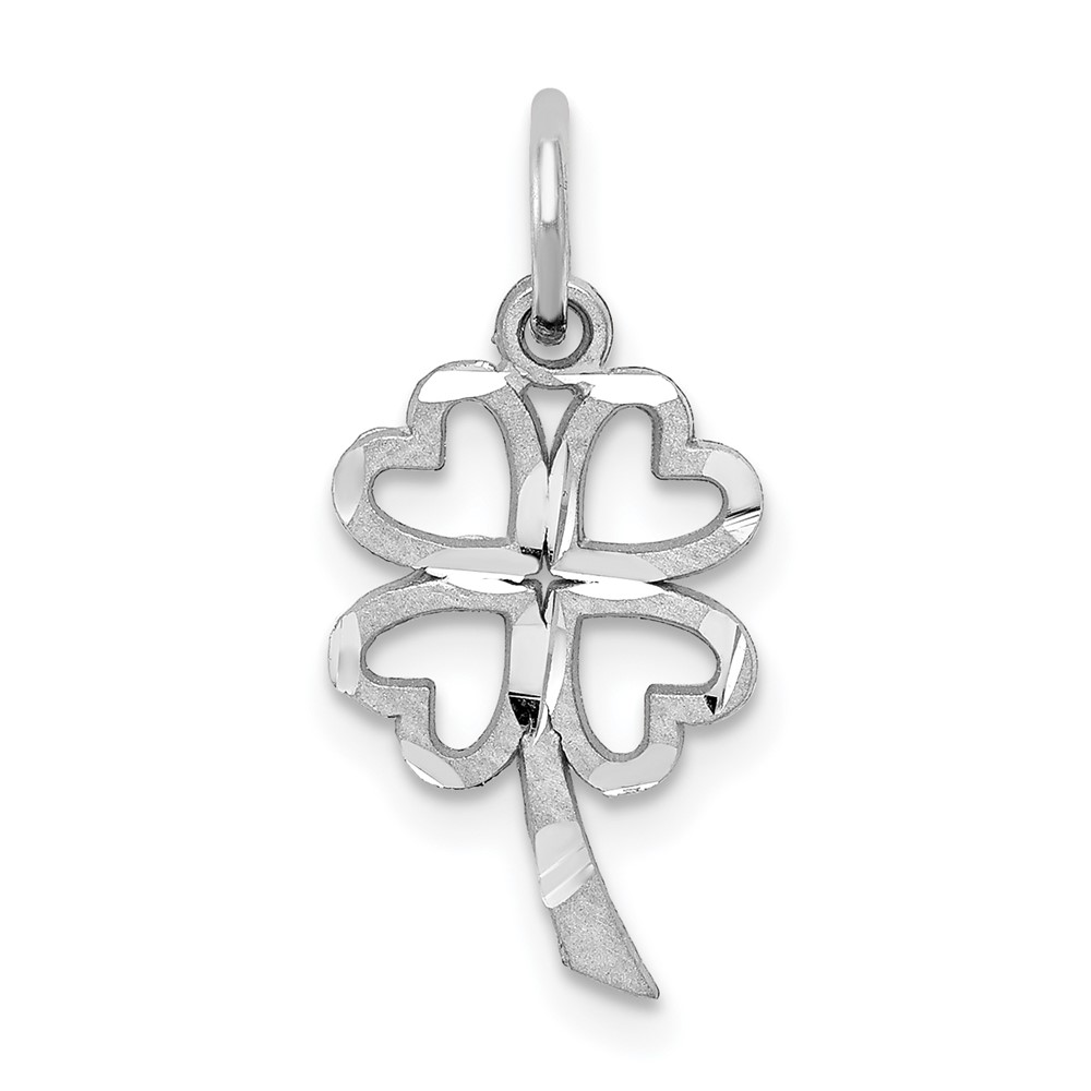 10K White Gold Solid 4-Leaf Clover Charm