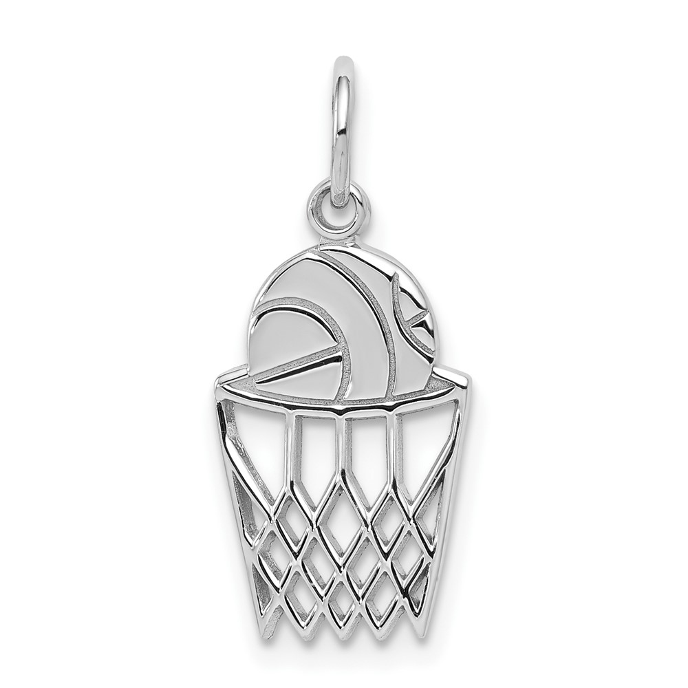 10K White Gold Basketball and Net Charm (10WC36)