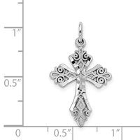 10K White Gold Diamond-Cut Fleur De Lis Cross Charm view 3