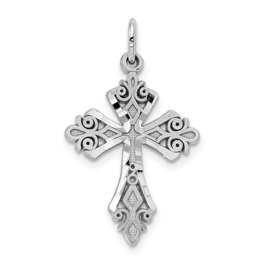 10K White Gold Diamond-Cut Cross Charm (10WC45)