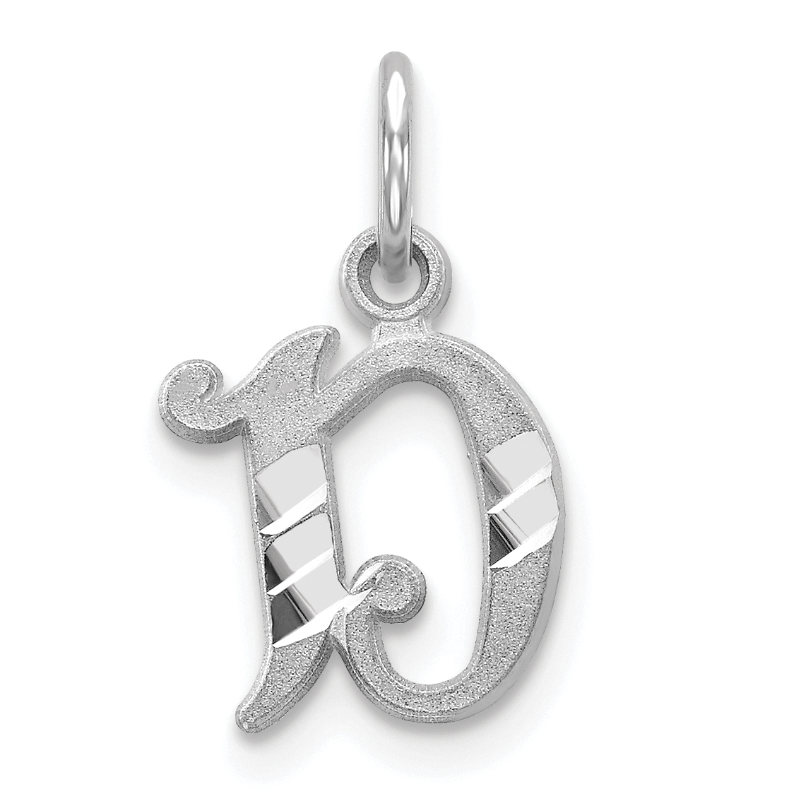 10k White Gold Diamond-cut Initial D Charm (10WCH139-D)