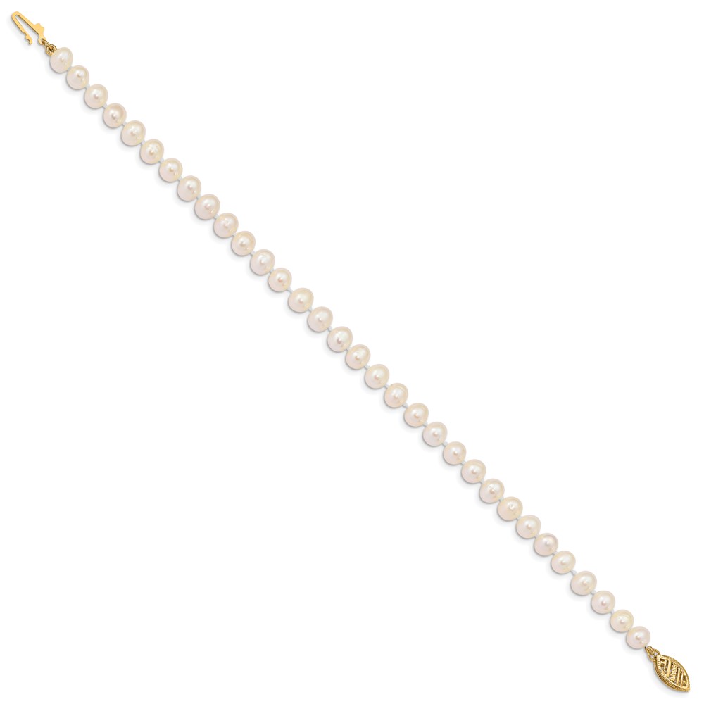 10k 5-6mm White Near-Round Freshwater Cultured Pearl 7.5 inch Bracelet (10WPN050-7.5)