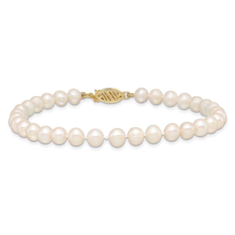 10k 5-6mm White Near-Round Freshwater Cultured Pearl 7.5 inch Bracelet (10WPN050-7.5)