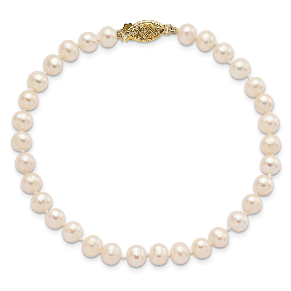 10k 5-6mm White Near-Round Freshwater Cultured Pearl 7.5 inch Bracelet (10WPN050-7.5)