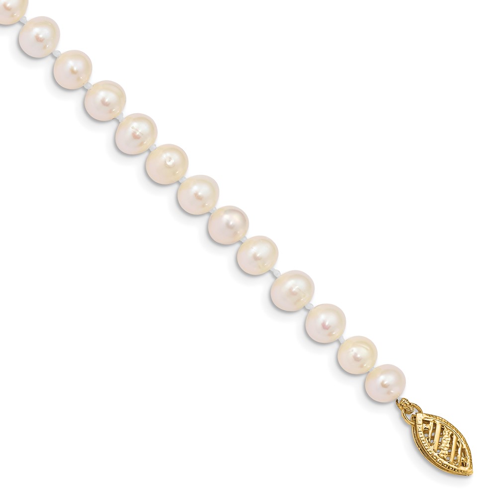 10k 5-6mm White Near-Round Freshwater Cultured Pearl 7.5 inch Bracelet (10WPN050-7.5)