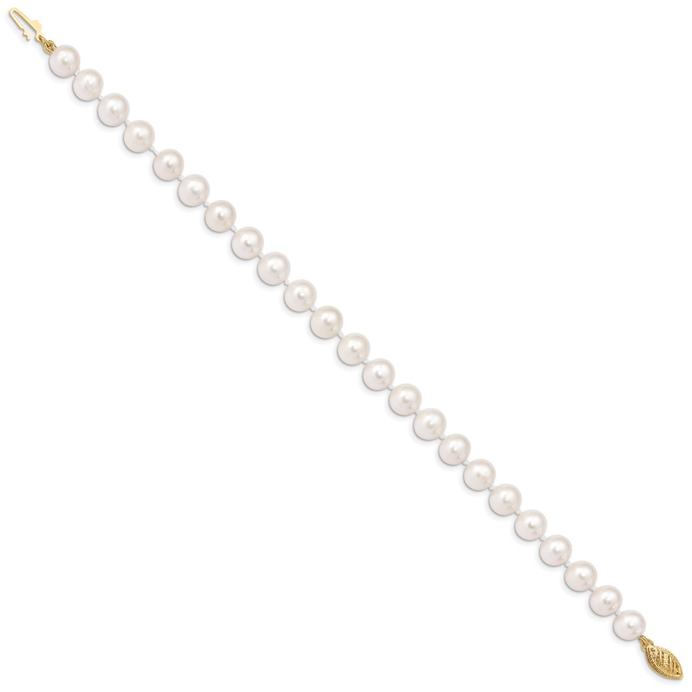 10k 7-8mm White Near-Round Freshwater Cultured Pearl 7.5 inch Bracelet (10WPN070-7.5)