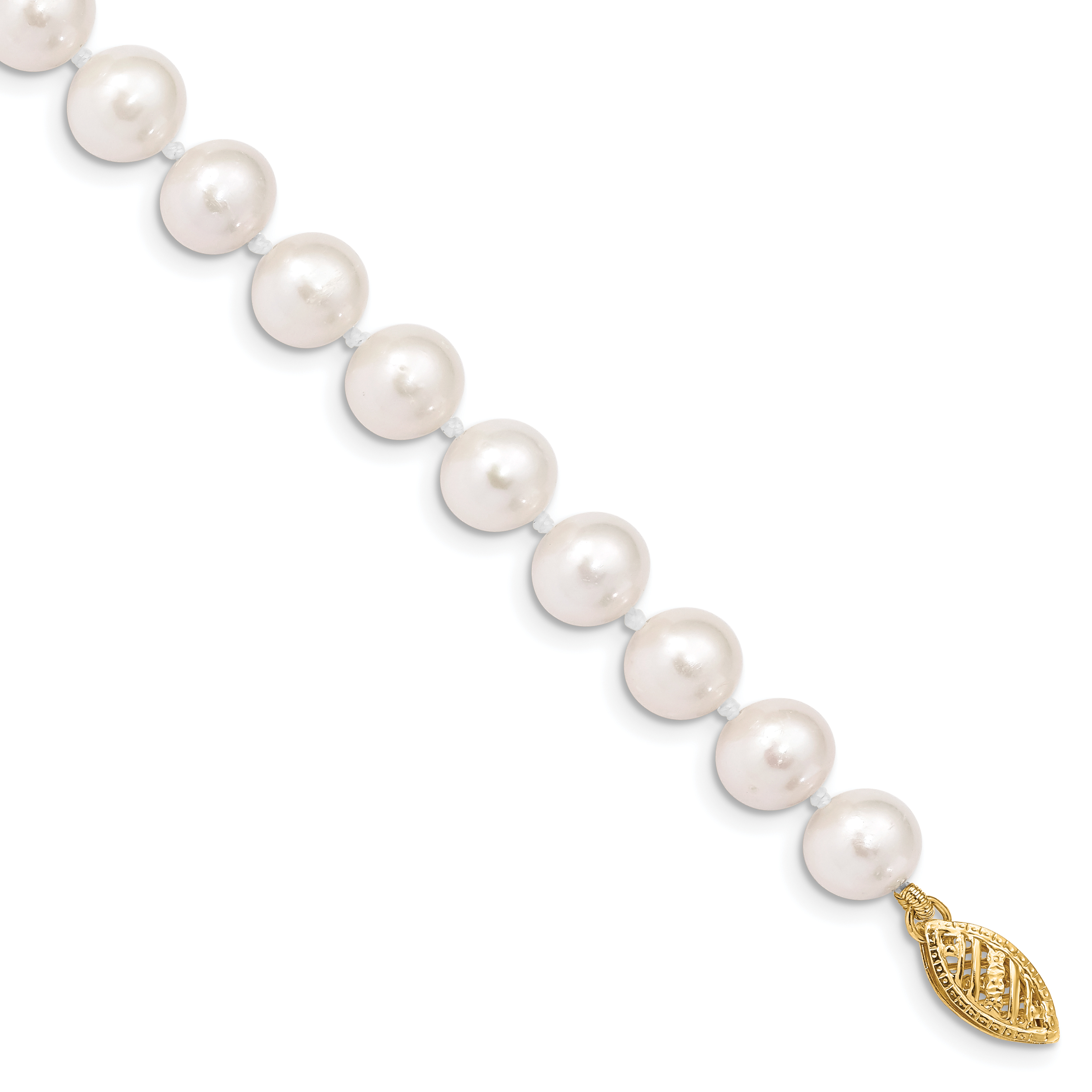 10k 7-8mm White Near-Round Freshwater Cultured Pearl 7.5 inch Bracelet (10WPN070-7.5)