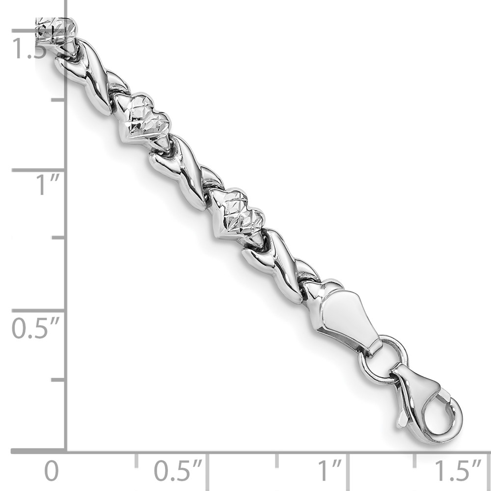 10k White Gold Polished Heart & X Bracelet (10WSF854-7)