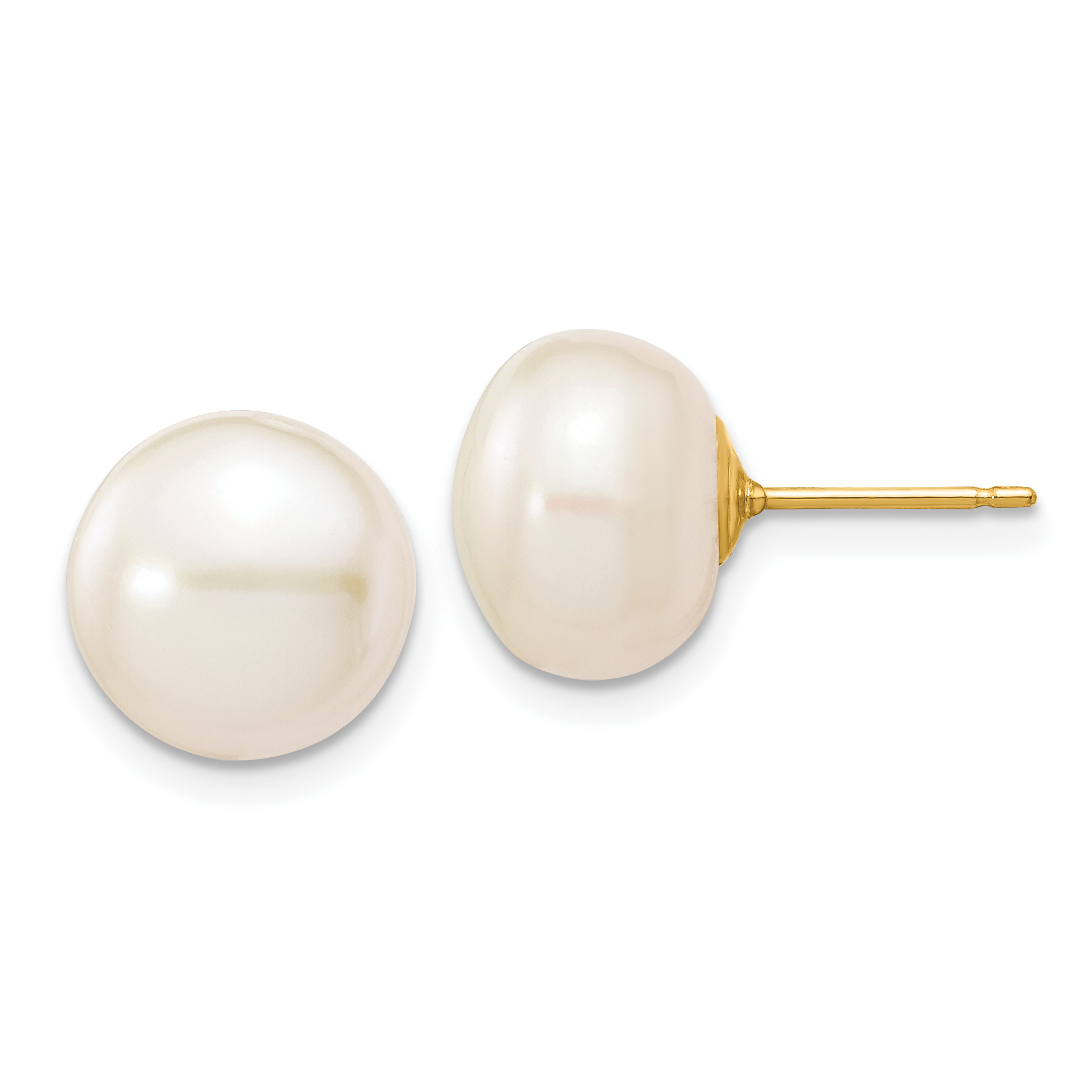 10k 10-11mm White Button Freshwater Cultured Pearl Stud Post Earrings (10X100BW)