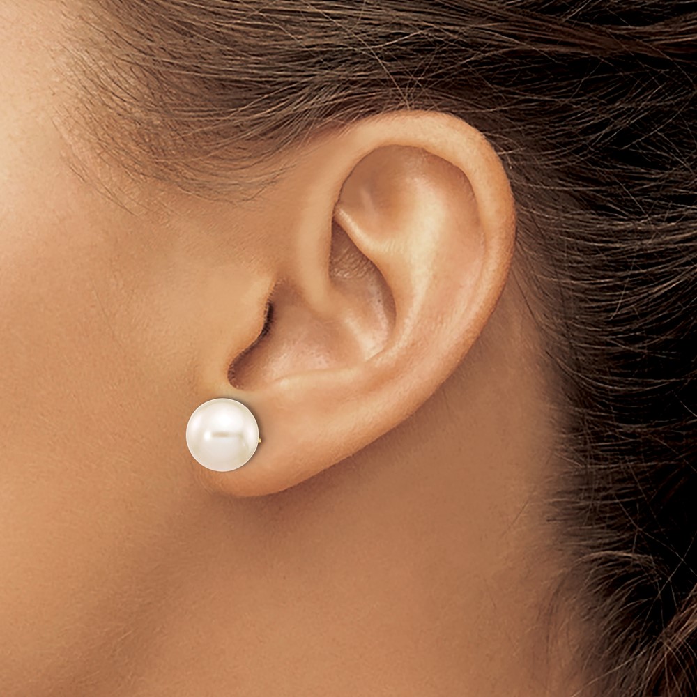 10k 10-11mm White Round Freshwater Cultured Pearl Stud Post Earrings (10X100PW)