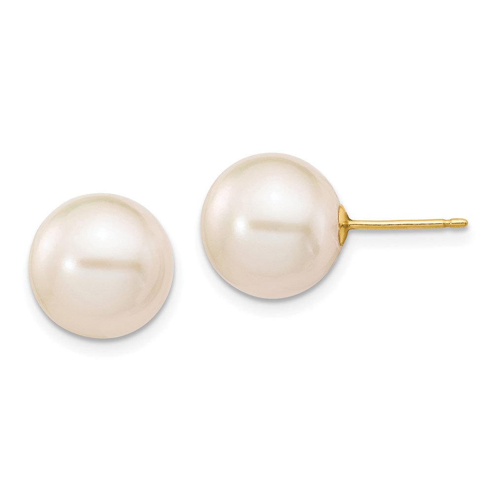 10k 10-11mm White Round Freshwater Cultured Pearl Stud Post Earrings (10X100PW)