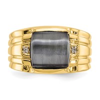 IB Goodman 10K Yellow Gold Mens Gray Cats Eye and.01 Carat Diamond Ring view 5