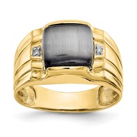 IB Goodman 10K Yellow Gold Mens Gray Cats Eye and.01 Carat Diamond Ring view 1