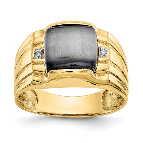 IB Goodman 10K Yellow Gold Mens Gray Cats Eye and.01 Carat Diamond Ring