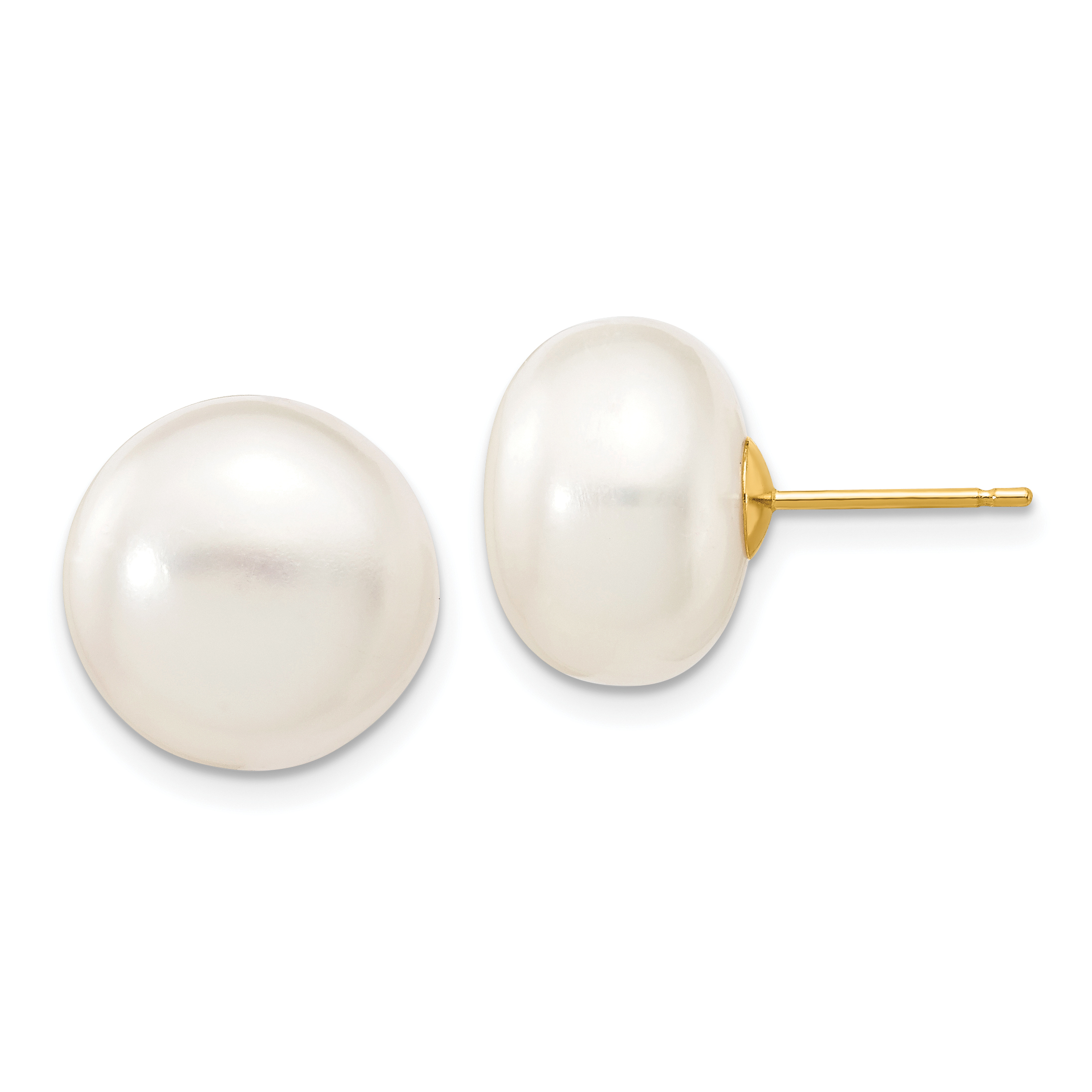 10k 12-13mm White Button Freshwater Cultured Pearl Stud Post Earrings (10X120BW)