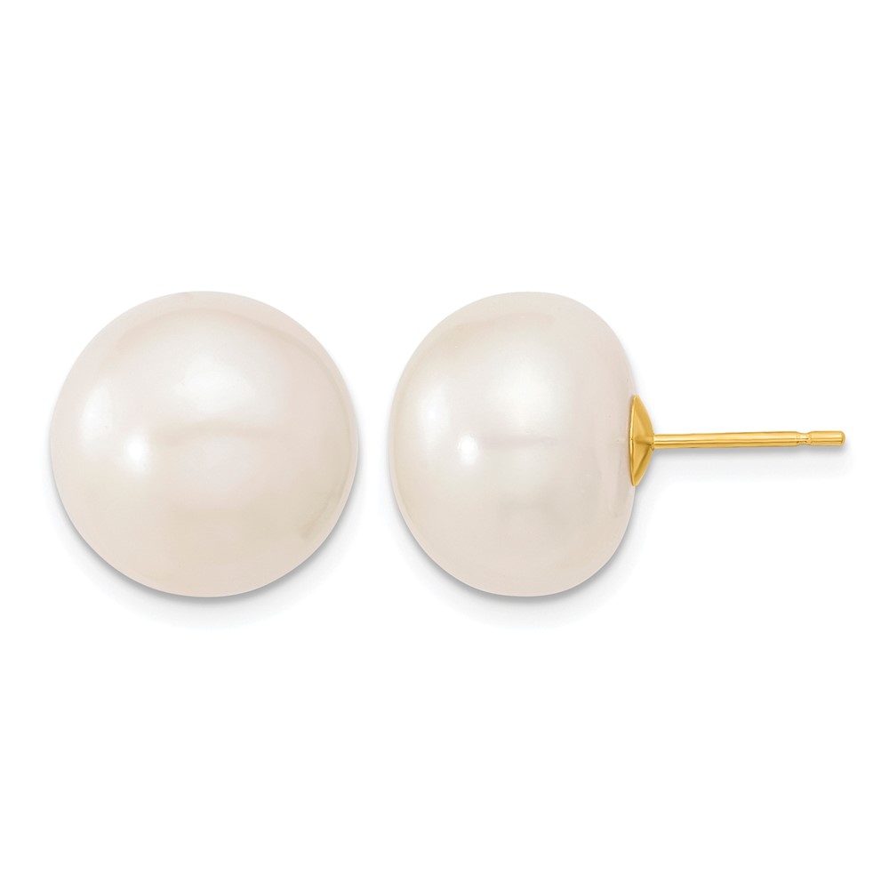 10k 13-14mm White Button Freshwater Cultured Pearl Stud Post Earrings (10X130BW)