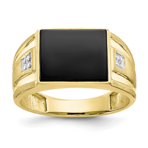 IB Goodman 10K Yellow Gold Mens Diamond and 12x 10mm Black Onyx Ring