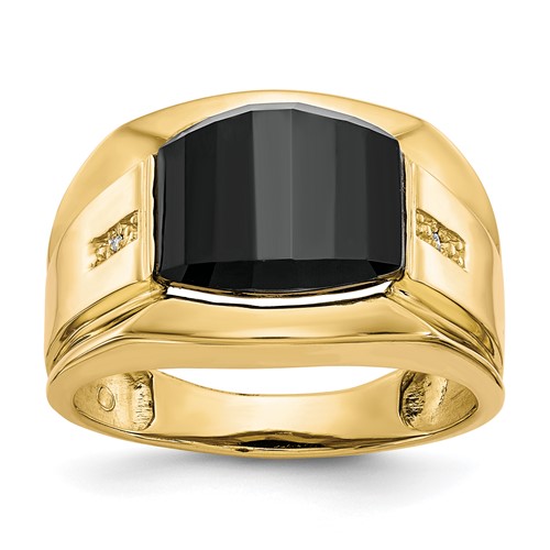 IB Goodman 10K Yellow Gold Mens Diamond and 11.75x 10 Barrel Black Onyx Ring