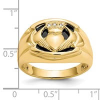 10K Diamond and Black Onyx Mens Claddagh Ring view 3