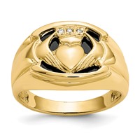 10K Diamond and Black Onyx Mens Claddagh Ring view 1