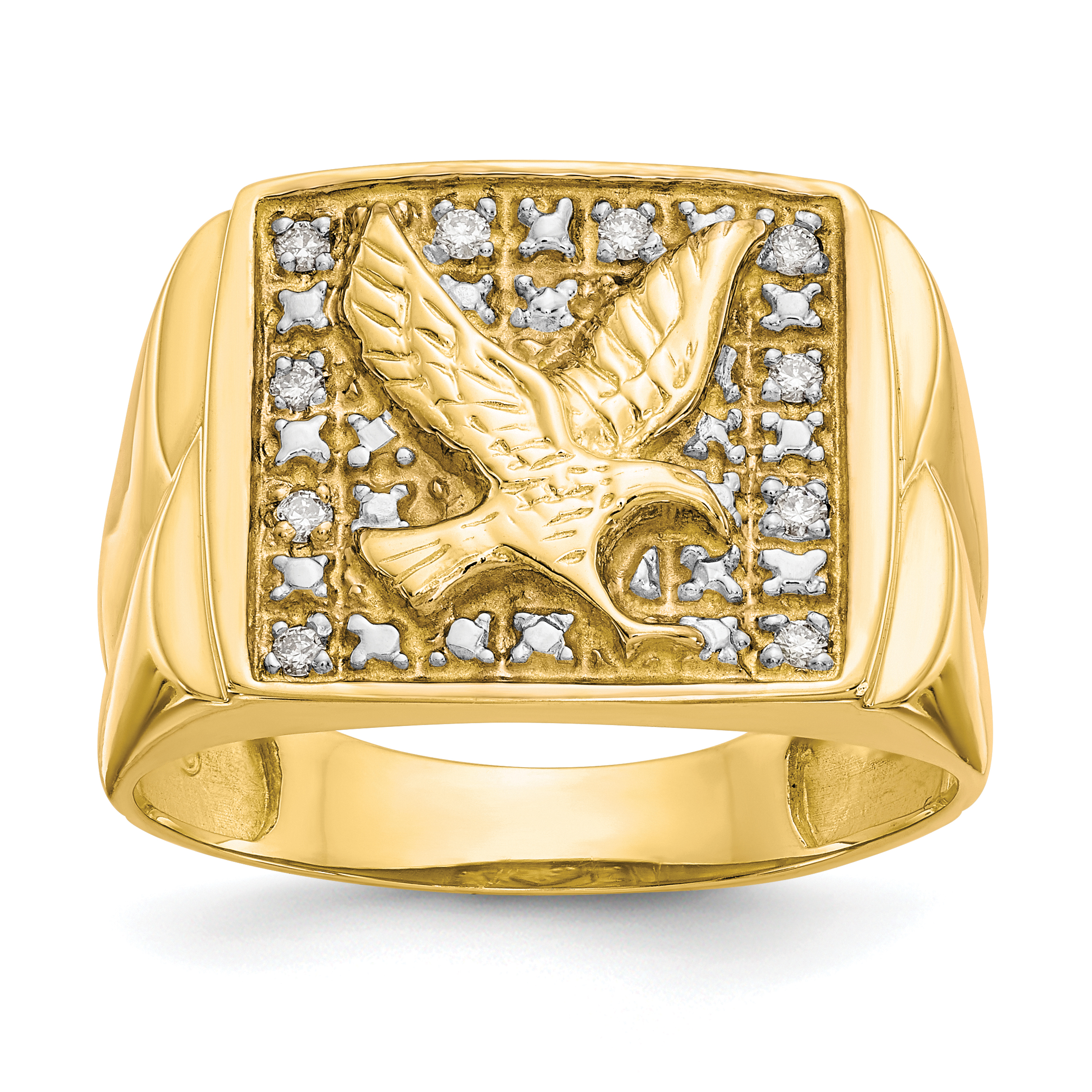 10k & Rhodium .10ct Diamond Mens Eagle Ring (10X19)