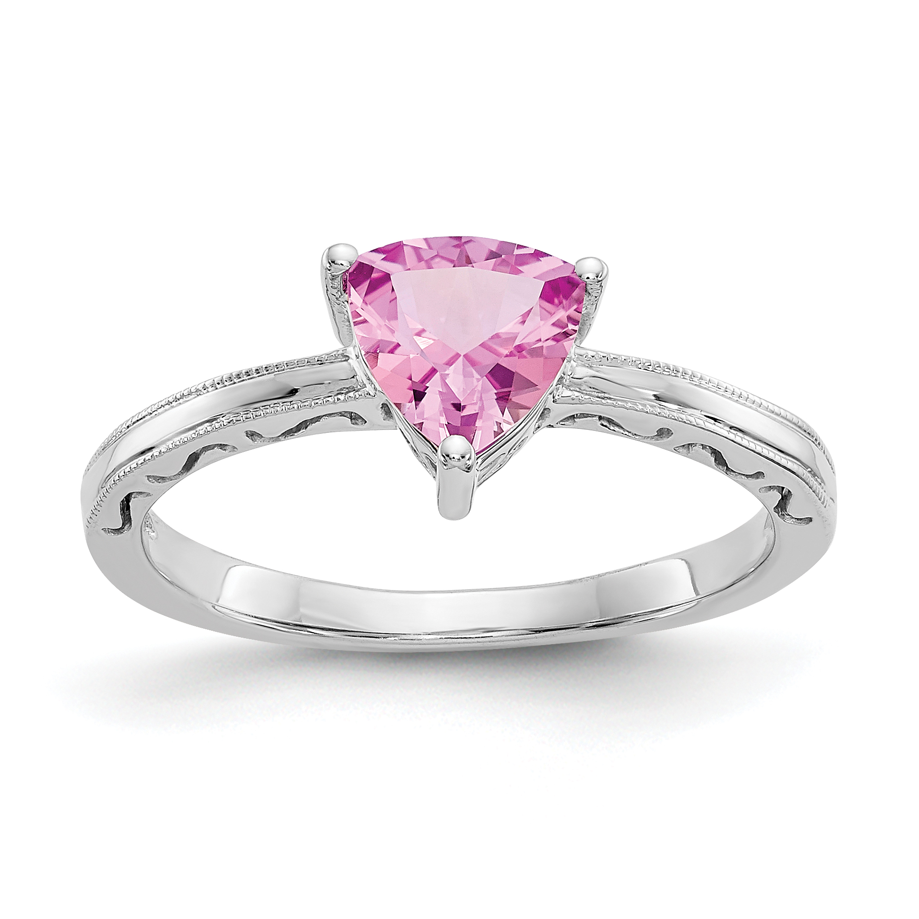 10k White Gold Created Pink Sapphire Ring (10X194)