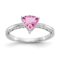 10K White Gold 6mm Trillion Lab Created Pink Sapphire Ring view 1