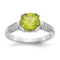 10K White Gold 0.10 Carat Diamond and 8mm Round Peridot Ring view 1