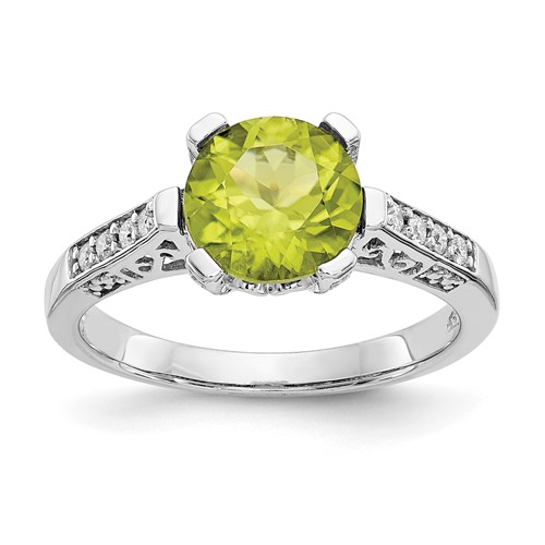 10K White Gold 0.10 Carat Diamond and 8mm Round Peridot Ring