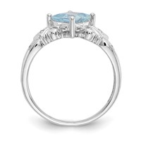 10K White Gold 6mm Princess Aquamarine and Diamond Ring view 2