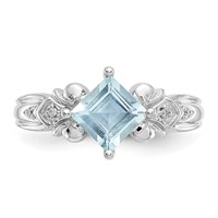 10K White Gold 6mm Princess Aquamarine and Diamond Ring view 5
