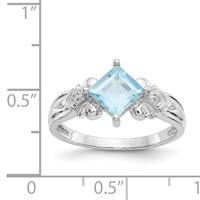 10K White Gold 6mm Princess Aquamarine and Diamond Ring view 3