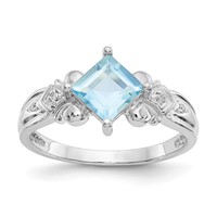 10K White Gold 6mm Princess Aquamarine and Diamond Ring view 1