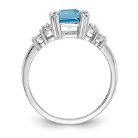 10K White Gold 0.05 Carat Diamond and 6mm Princess Blue Topaz Ring view 2