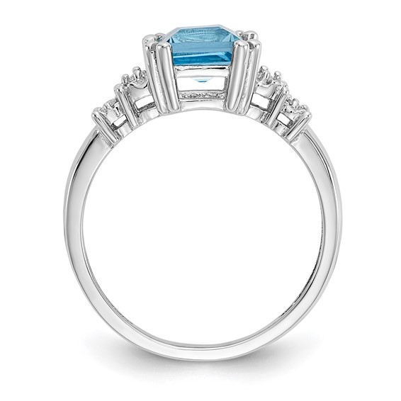10k White Gold Diamond and Blue Topaz Ring