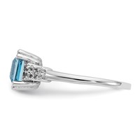 10K White Gold 0.05 Carat Diamond and 6mm Princess Blue Topaz Ring view 4